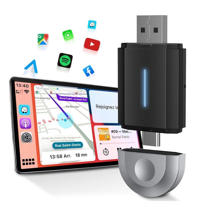 Adaptador Inalámbrico CarPlay 2 en 1 USB y USB-C
