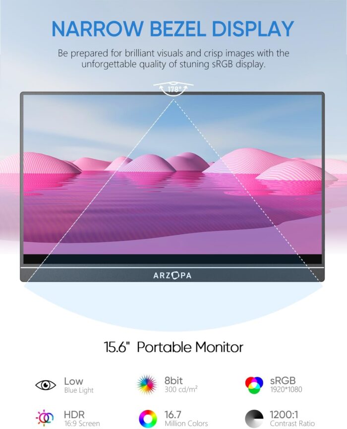 Monitor Portátil Arzopa Series S 15.6” FHD 1080P Pantalla IPS Ultra Delgada Plug & Play - Imagen 3