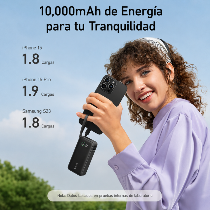 Cargador Portátil Anker PowerCore Nano 10,000 mah 30W Con Cable USB-C Integrado - Imagen 2