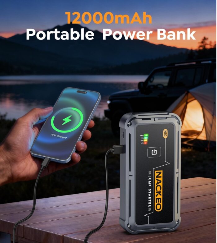 Cargador Jumper De Batería Portátil NACKEO 5000A 12V Con Carga Rápida 12000mAh - Imagen 2