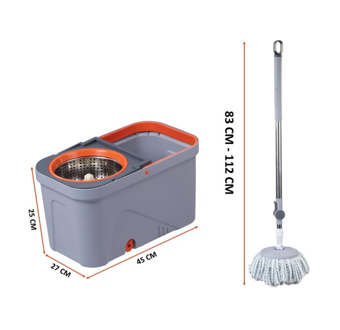 Suape Giratorio Con Ruedas Con Cubeta y Escurridor De Acero Inoxidable - Imagen 4