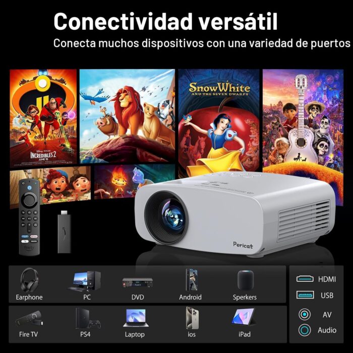 Proyector Pericat WiFi y Bluetooth  4K Compatible – Cine en Casa Full HD 1080P - Imagen 2