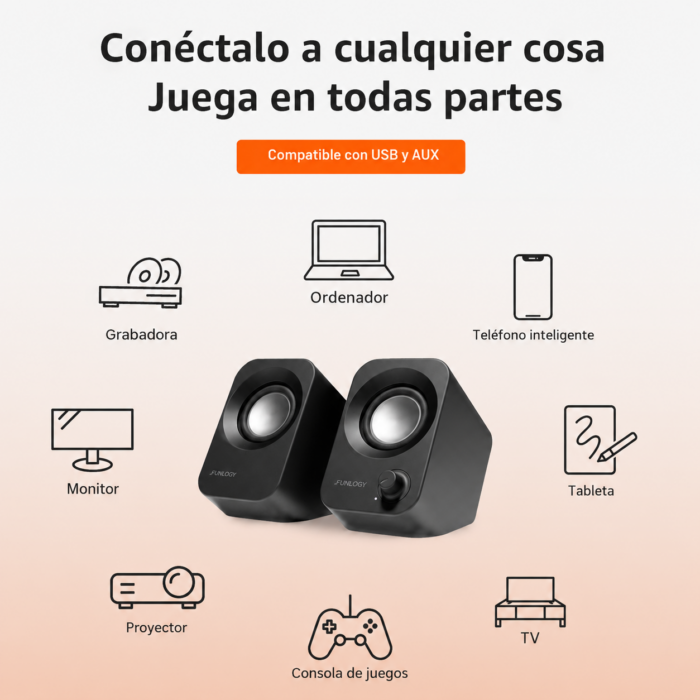 Bocinas Estéreo FUNLOGY Para PC De 14W: Sonido Potente En Un Diseño Compacto - Imagen 2