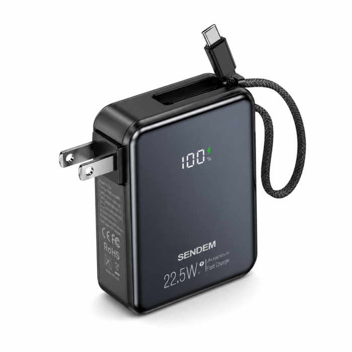 Cargador Portátil Sendem De Carga Rapida y 10,000mAh 22.5W Con Enchufe Integrado y Cable USB-C - Imagen 2