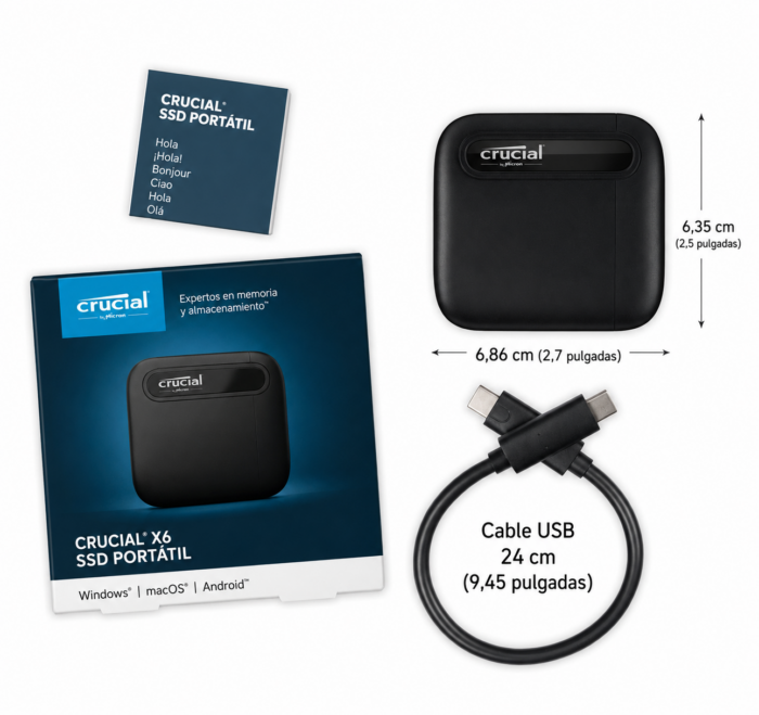 Disco Duro SSD Portátil Crucial X6 500GB USB-C (CT500X6SSD9) - Imagen 3